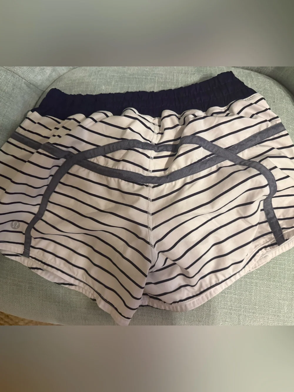 Lululemon White with Navy Stripe Athletic Shorts (8)